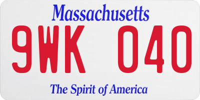MA license plate 9WK040