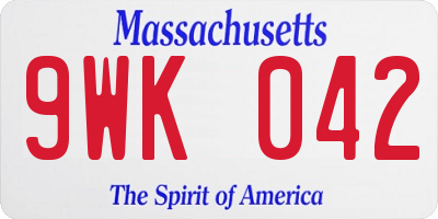 MA license plate 9WK042