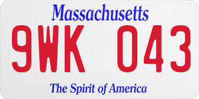 MA license plate 9WK043