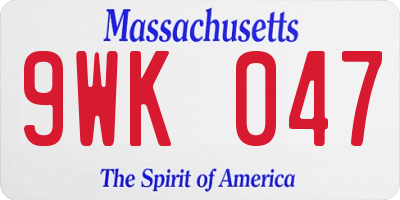 MA license plate 9WK047