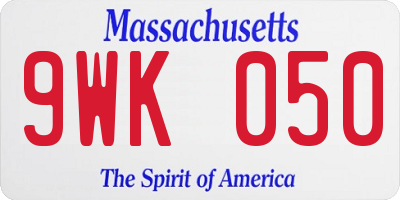 MA license plate 9WK050