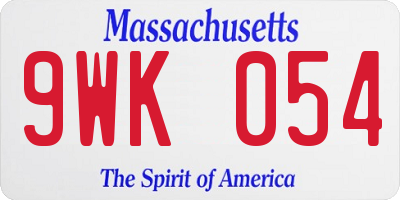 MA license plate 9WK054