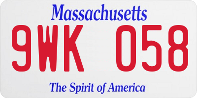 MA license plate 9WK058