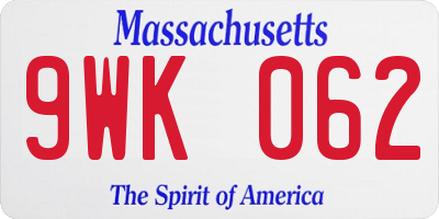 MA license plate 9WK062