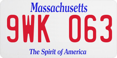 MA license plate 9WK063