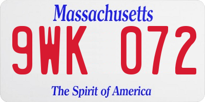 MA license plate 9WK072