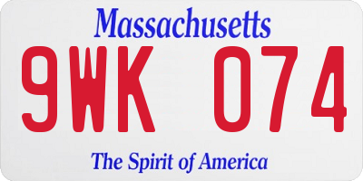 MA license plate 9WK074