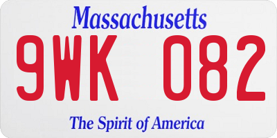MA license plate 9WK082