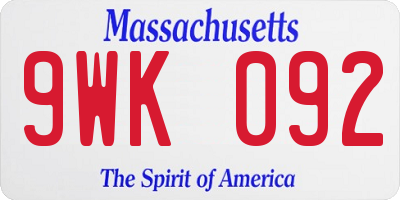 MA license plate 9WK092