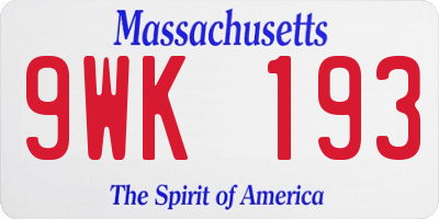 MA license plate 9WK193