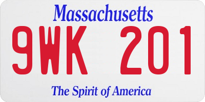 MA license plate 9WK201