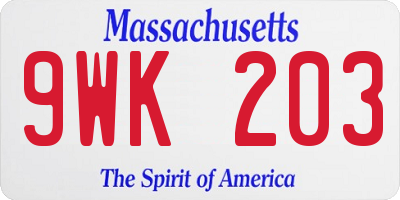 MA license plate 9WK203