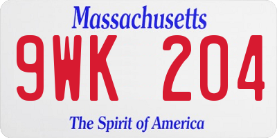 MA license plate 9WK204