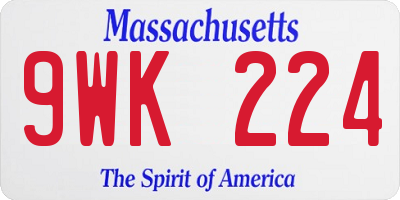 MA license plate 9WK224