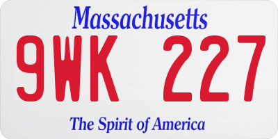 MA license plate 9WK227