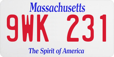 MA license plate 9WK231