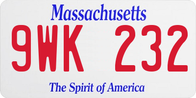 MA license plate 9WK232