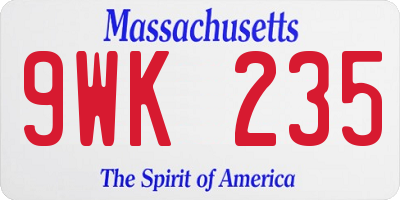 MA license plate 9WK235