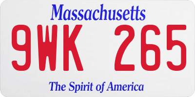 MA license plate 9WK265