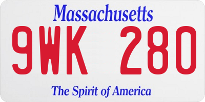 MA license plate 9WK280
