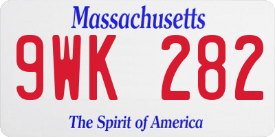 MA license plate 9WK282