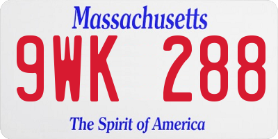 MA license plate 9WK288