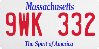 MA license plate 9WK332