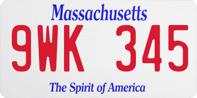 MA license plate 9WK345
