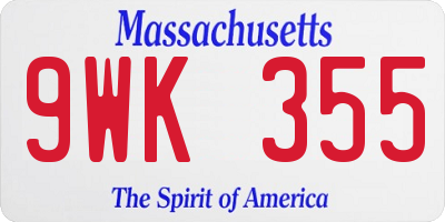 MA license plate 9WK355