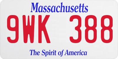 MA license plate 9WK388