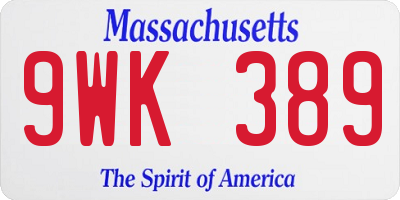 MA license plate 9WK389