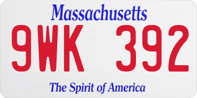 MA license plate 9WK392