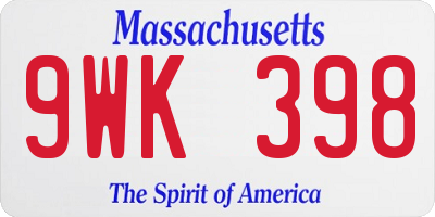 MA license plate 9WK398