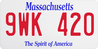 MA license plate 9WK420