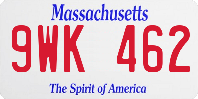 MA license plate 9WK462