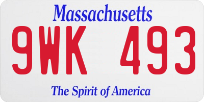 MA license plate 9WK493