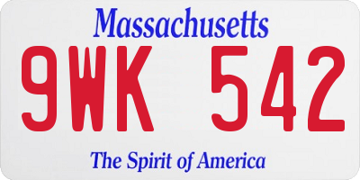 MA license plate 9WK542