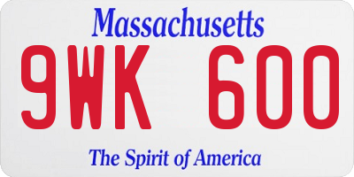 MA license plate 9WK600