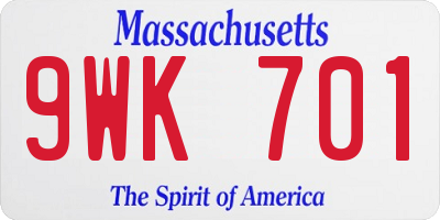 MA license plate 9WK701