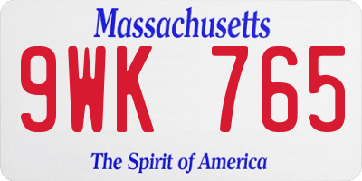 MA license plate 9WK765