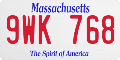 MA license plate 9WK768