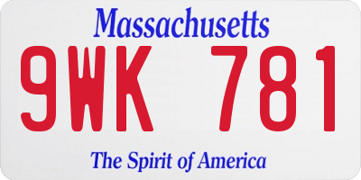 MA license plate 9WK781