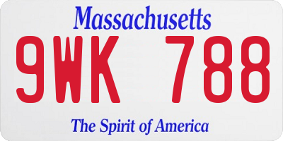 MA license plate 9WK788