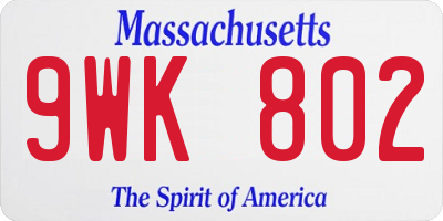 MA license plate 9WK802