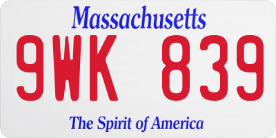 MA license plate 9WK839
