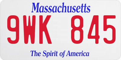 MA license plate 9WK845