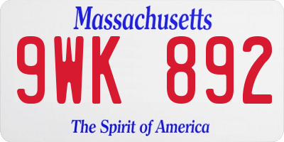 MA license plate 9WK892