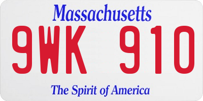 MA license plate 9WK910