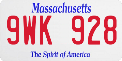 MA license plate 9WK928