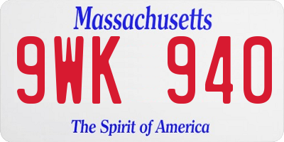 MA license plate 9WK940